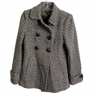 Jason Kole Women's Coat Jacket Black & White Chevron Wool Button Front Size M